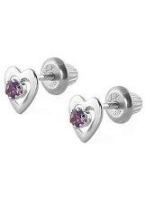 terrific teeny white gold heart purple birthstone baby earrings